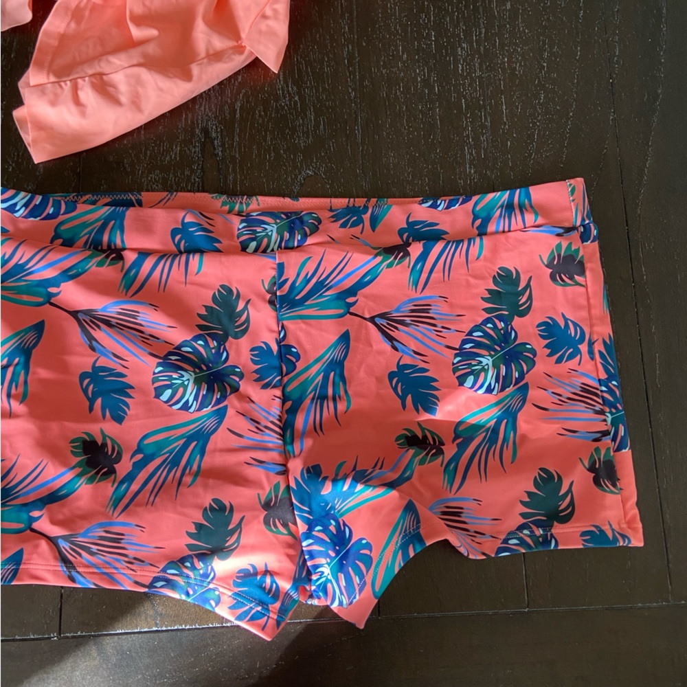 Women’s Two Piece Tankini Coral Tropical Boy Shorts Ruffle NWOT Plus Size 4XL - Picture 7 of 13